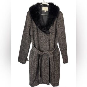 Banana Republic Brown Black Coat with Faux Fur Trim